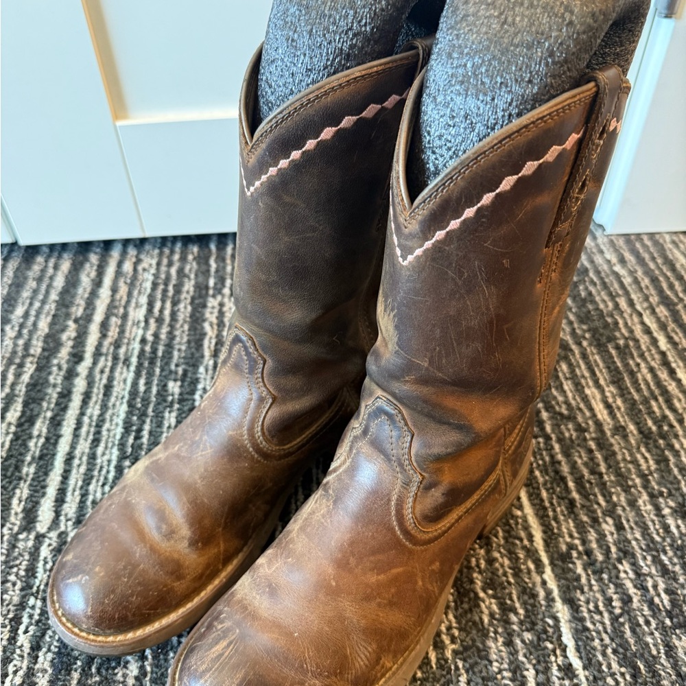 Ariat Brown Western Boots with Pink Trim